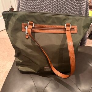 Ralph LaurenOlive Green Tote Bag with Tan Straps